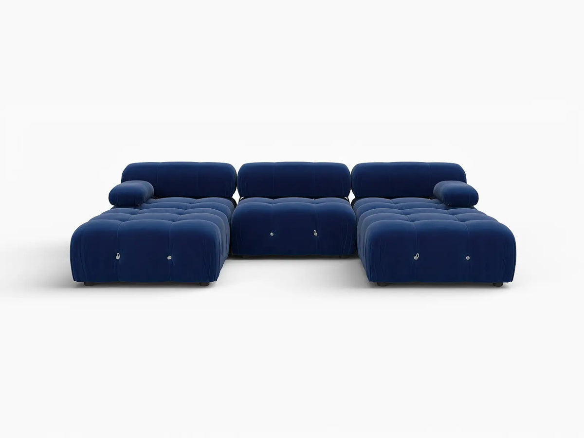 Éther Blue 3-Seater U-Shaped Sectionals | 5-Piece (includes 2 ottomans), Velvet Fabric, Fixed Upholstery