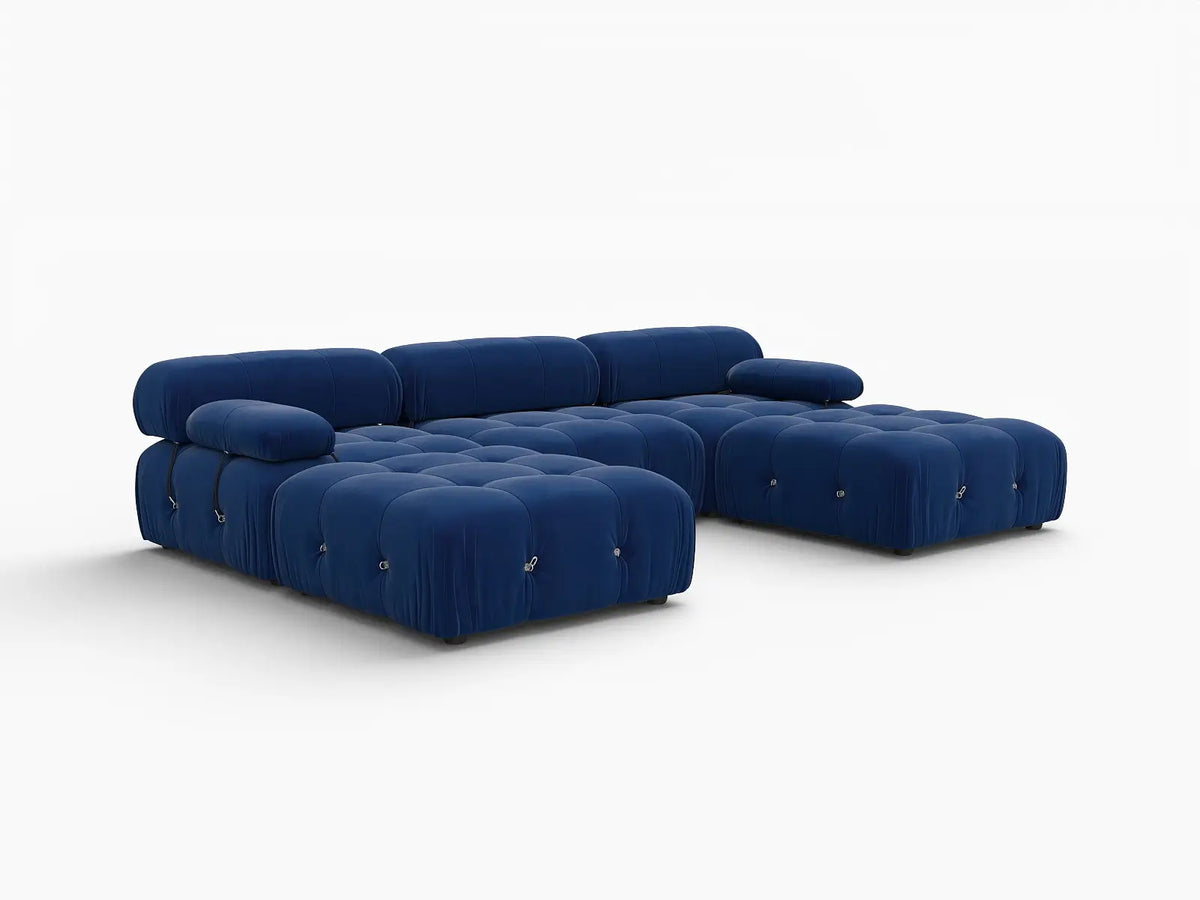 Éther Blue 3-Seater U-Shaped Sectionals | 5-Piece (includes 2 ottomans), Velvet Fabric, Fixed Upholstery