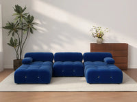 Éther Blue 3-Seater U-Shaped Sectionals | 5-Piece (includes 2 ottomans), Velvet Fabric, Fixed Upholstery