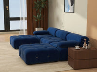 Éther Blue 3-Seater U-Shaped Sectionals | 5-Piece (includes 2 ottomans), Velvet Fabric, Fixed Upholstery