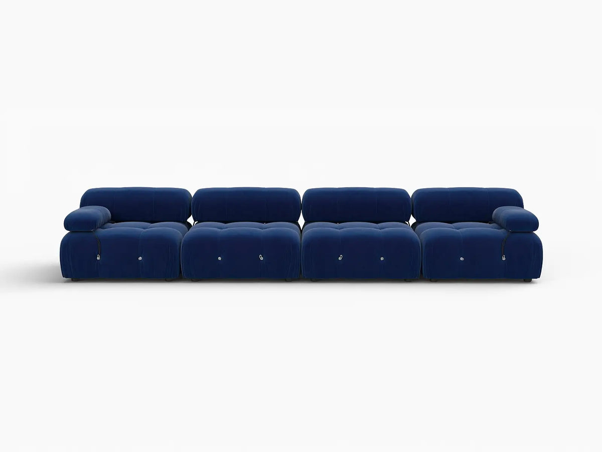 Éther Blue 4-Seater Couch Sectionals | 4-Piece, Velvet Fabric, Fixed Upholstery
