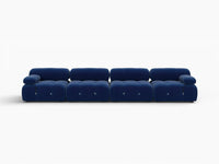 Éther Blue 4-Seater Couch Sectionals | 4-Piece, Velvet Fabric, Fixed Upholstery