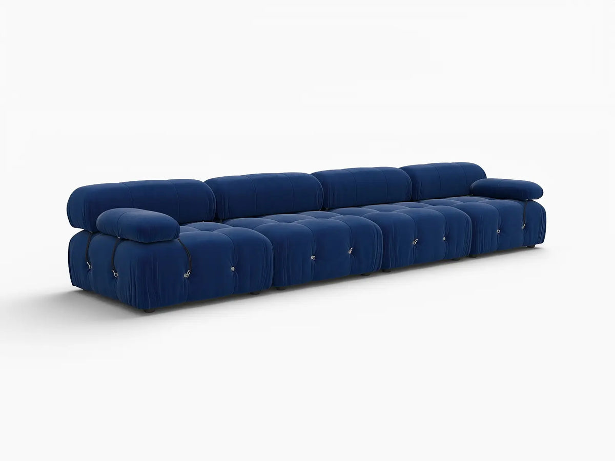 Éther Blue 4-Seater Couch Sectionals | 4-Piece, Velvet Fabric, Fixed Upholstery