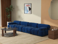 Éther Blue 4-Seater Couch Sectionals | 4-Piece, Velvet Fabric, Fixed Upholstery