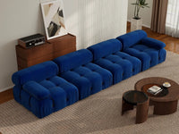 Éther Blue 4-Seater Couch Sectionals | 4-Piece, Velvet Fabric, Fixed Upholstery