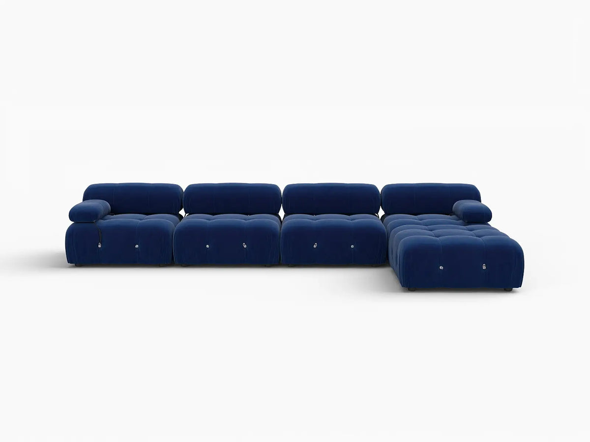 Sofá modular en forma de L Matrix de 4 plazas, color azul | 5 piezas (incluye 1 otomana), tela de terciopelo, gran capacidad.