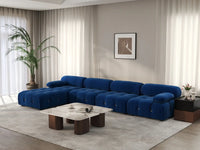 Sofá modular en forma de L Matrix de 4 plazas, color azul | 5 piezas (incluye 1 otomana), tela de terciopelo, gran capacidad.