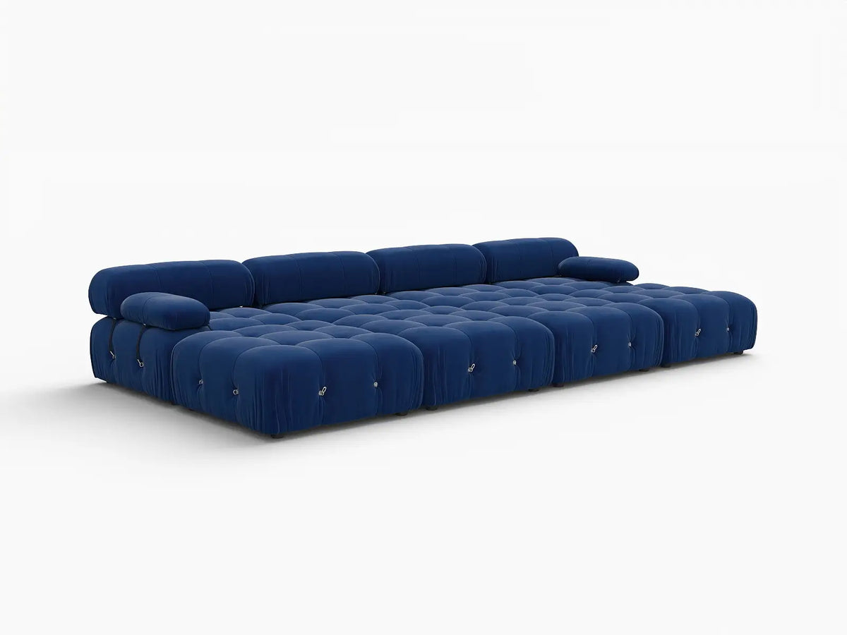 Éther Blue 4-Seater Pit Sectionals | 8-Piece (includes 4 ottomans), Velvet Fabric, Fixed Upholstery
