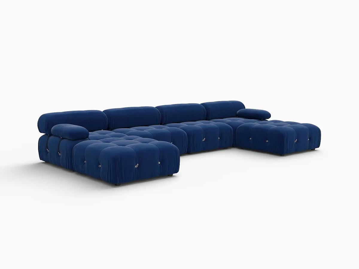 Éther Blue 4-Seater U-Shaped Sectionals | 6-Piece (includes 2 ottomans), Velvet Fabric, Fixed Upholstery