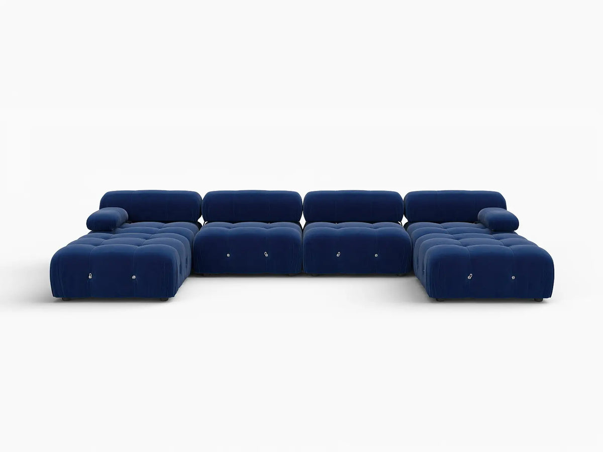 Éther Blue 4-Seater U-Shaped Sectionals | 6-Piece (includes 2 ottomans), Velvet Fabric, Fixed Upholstery