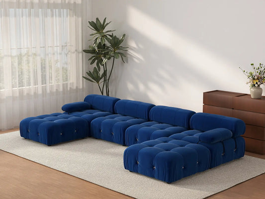 Sofá modular en forma de U Matrix de 4 plazas, color azul | 6 piezas (incluye 2 otomanas), tapizado en terciopelo, diseño espacioso