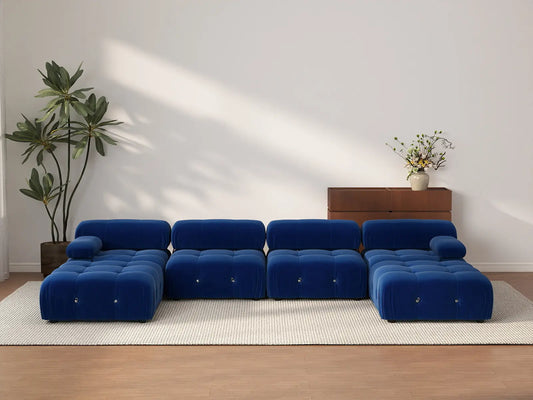 Sofá modular en forma de U Matrix de 4 plazas, color azul | 6 piezas (incluye 2 otomanas), tapizado en terciopelo, diseño espacioso