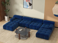 Éther Blue 4-Seater U-Shaped Sectionals | 6-Piece (includes 2 ottomans), Velvet Fabric, Fixed Upholstery