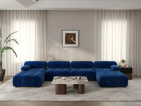 Éther Blue 4-Seater U-Shaped Sectionals | 6-Piece (includes 2 ottomans), Velvet Fabric, Fixed Upholstery