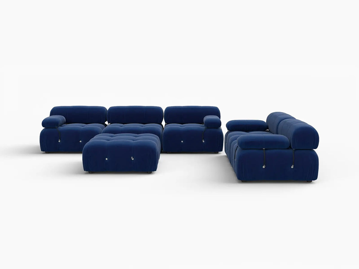 Éther Blue 5-Seater Sofa Sets | 6-Piece (includes 1 ottoman), Velvet Fabric, Fixed Upholstery