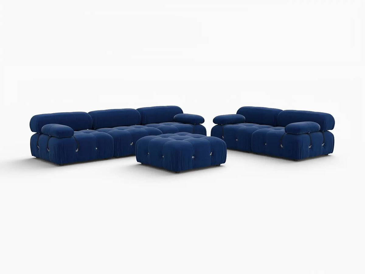 Éther Blue 5-Seater Sofa Sets | 6-Piece (includes 1 ottoman), Velvet Fabric, Fixed Upholstery