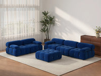 Éther Blue 5-Seater Sofa Sets | 6-Piece (includes 1 ottoman), Velvet Fabric, Fixed Upholstery