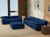 Éther Blue 5-Seater Sofa Sets | 6-Piece (includes 1 ottoman), Velvet Fabric, Fixed Upholstery
