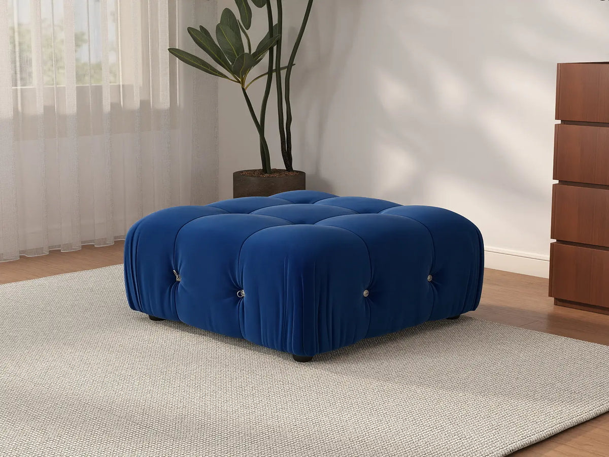 Éther Blue Ottomans | 1-Piece (includes 1 ottoman), Velvet Fabric, Fixed Upholstery