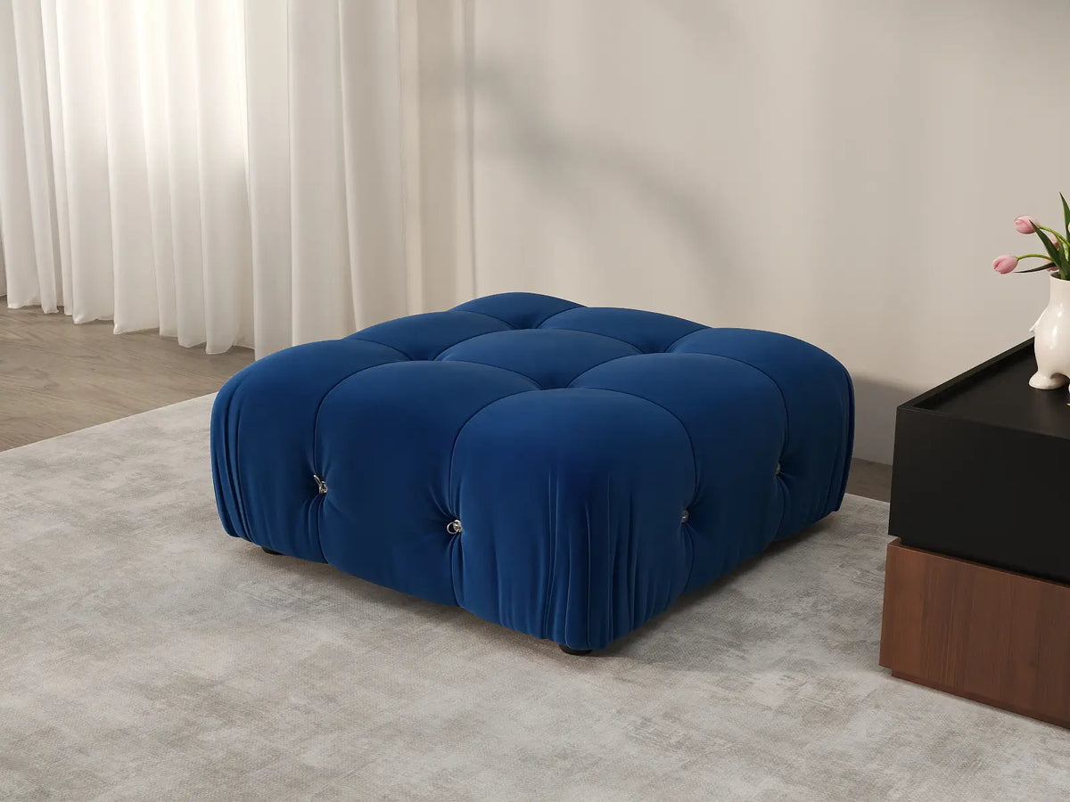 Éther Blue Ottomans | 1-Piece (includes 1 ottoman), Velvet Fabric, Fixed Upholstery