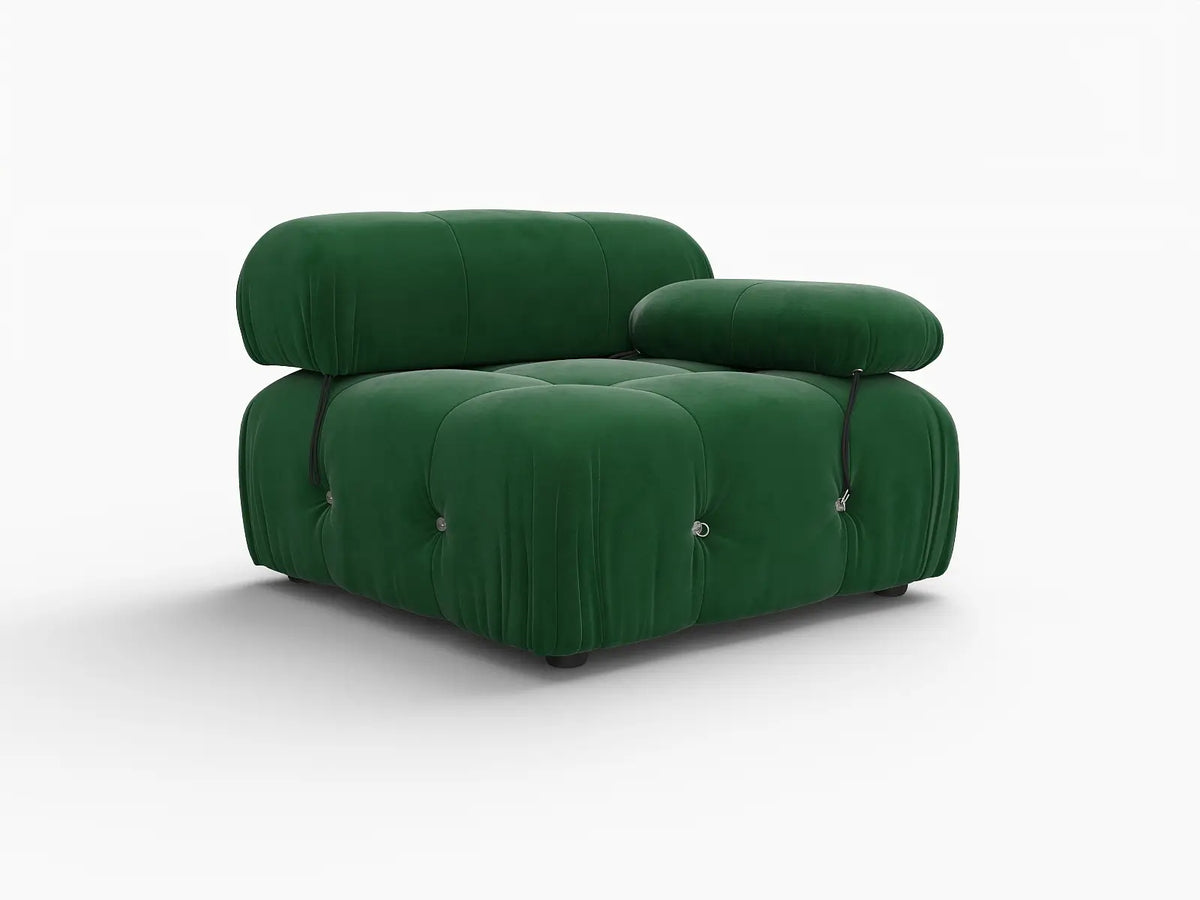 Éther Green 1-Seater Single Sofa | 1-Piece, Velvet Fabric, Fixed Upholstery