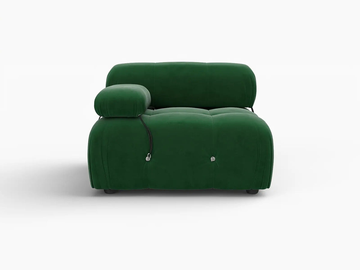 Éther Green 1-Seater Single Sofa | 1-Piece, Velvet Fabric, Fixed Upholstery