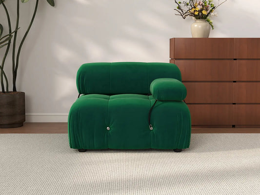 Éther Green 1-Seater Single Sofa | 1-Piece, Velvet Fabric, Fixed Upholstery