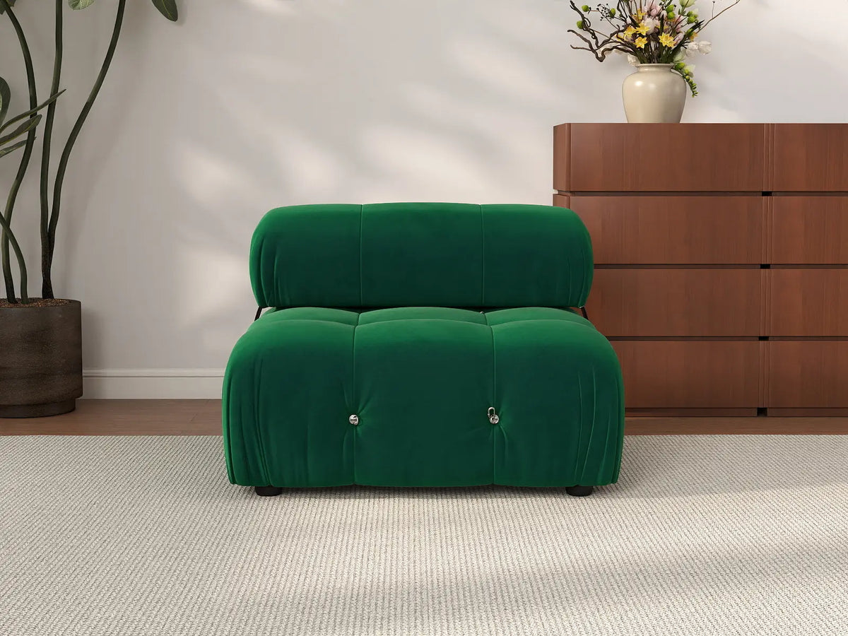 Éther Green 1-Seater Single Sofa | 1-Piece, Velvet Fabric, Fixed Upholstery
