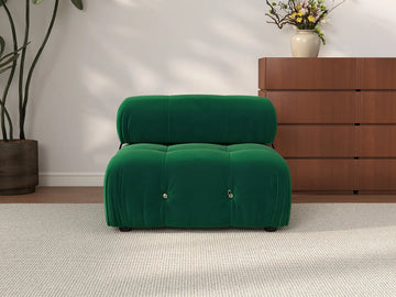 Éther Green 1-Seater Single Sofa | 1-Piece, Velvet Fabric, Fixed Upholstery