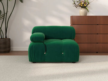 Éther Green 1-Seater Single Sofa | 1-Piece, Velvet Fabric, Fixed Upholstery