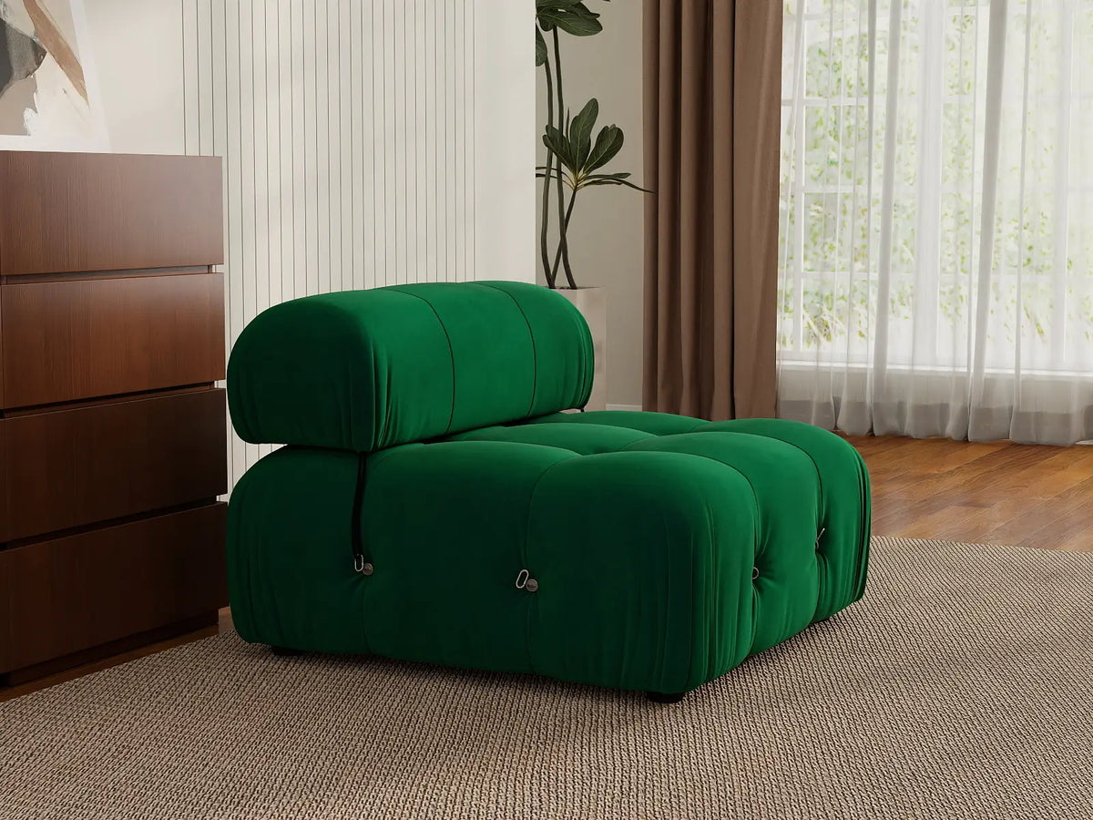 Éther Green 1-Seater Single Sofa | 1-Piece, Velvet Fabric, Fixed Upholstery