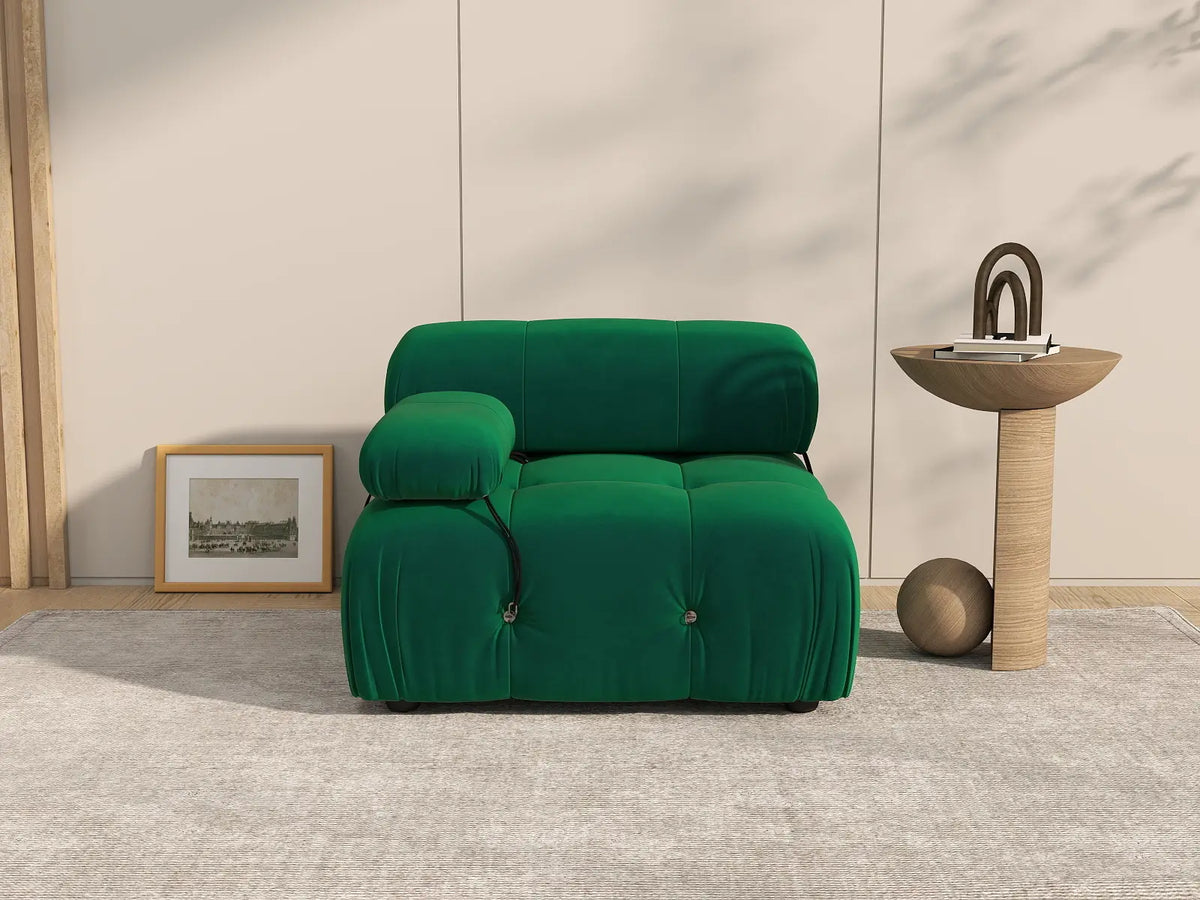 Éther Green 1-Seater Single Sofa | 1-Piece, Velvet Fabric, Fixed Upholstery