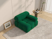 Éther Green 1-Seater Single Sofa | 1-Piece, Velvet Fabric, Fixed Upholstery