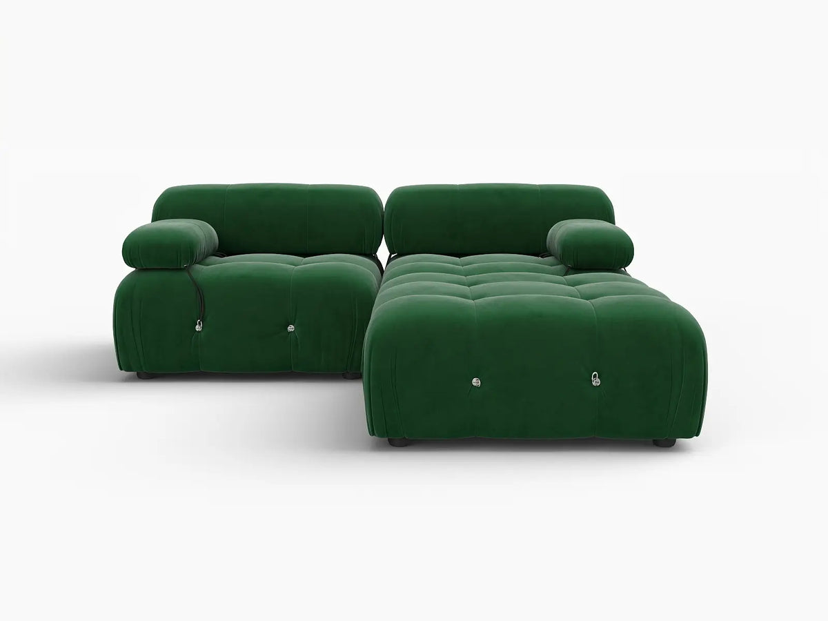 Éther Green 2-Seater Chaise Sectionals | 3-Piece (includes 1 ottoman), Velvet Fabric, Fixed Upholstery