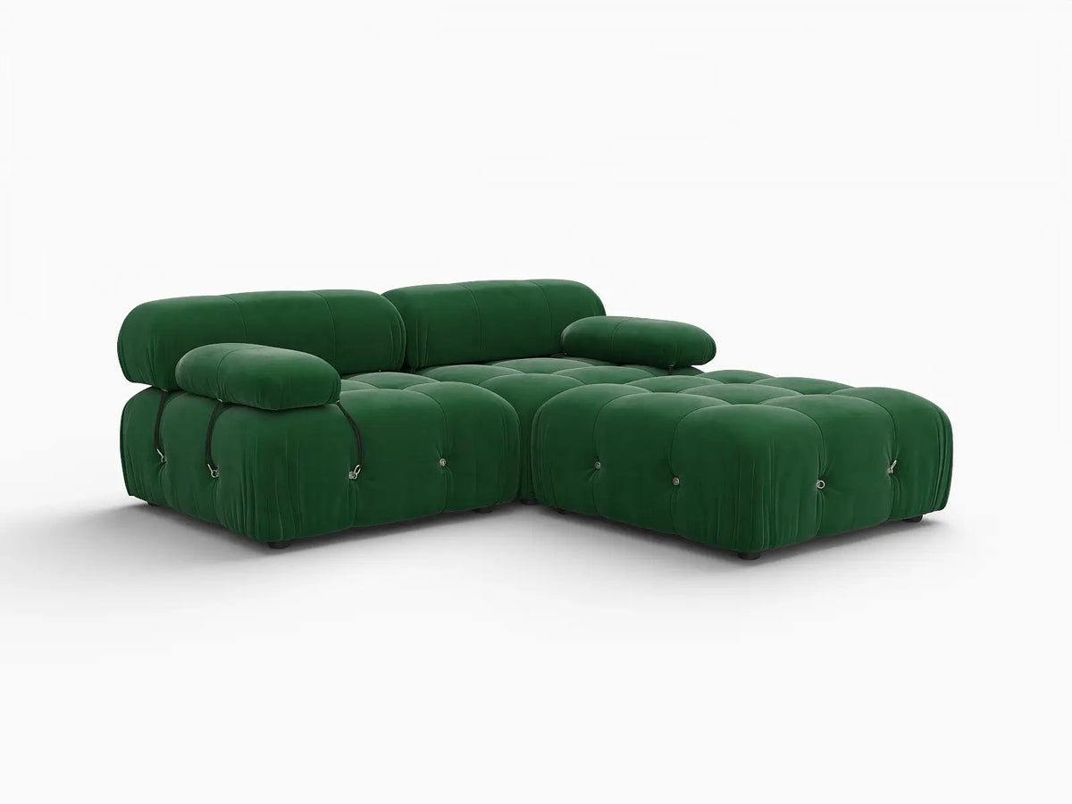Éther Green 2-Seater Chaise Sectionals | 3-Piece (includes 1 ottoman), Velvet Fabric, Fixed Upholstery