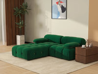 Éther Green 2-Seater Chaise Sectionals | 3-Piece (includes 1 ottoman), Velvet Fabric, Fixed Upholstery