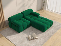 Éther Green 2-Seater Chaise Sectionals | 3-Piece (includes 1 ottoman), Velvet Fabric, Fixed Upholstery