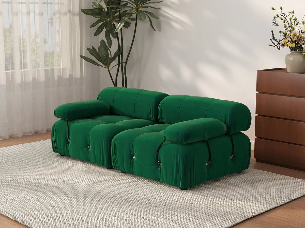 Éther Green 2-Seater Loveseats | 2-Piece, Velvet Fabric, Fixed Upholstery