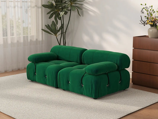 Éther Green 2-Seater Loveseats | 2-Piece, Velvet Fabric, Fixed Upholstery