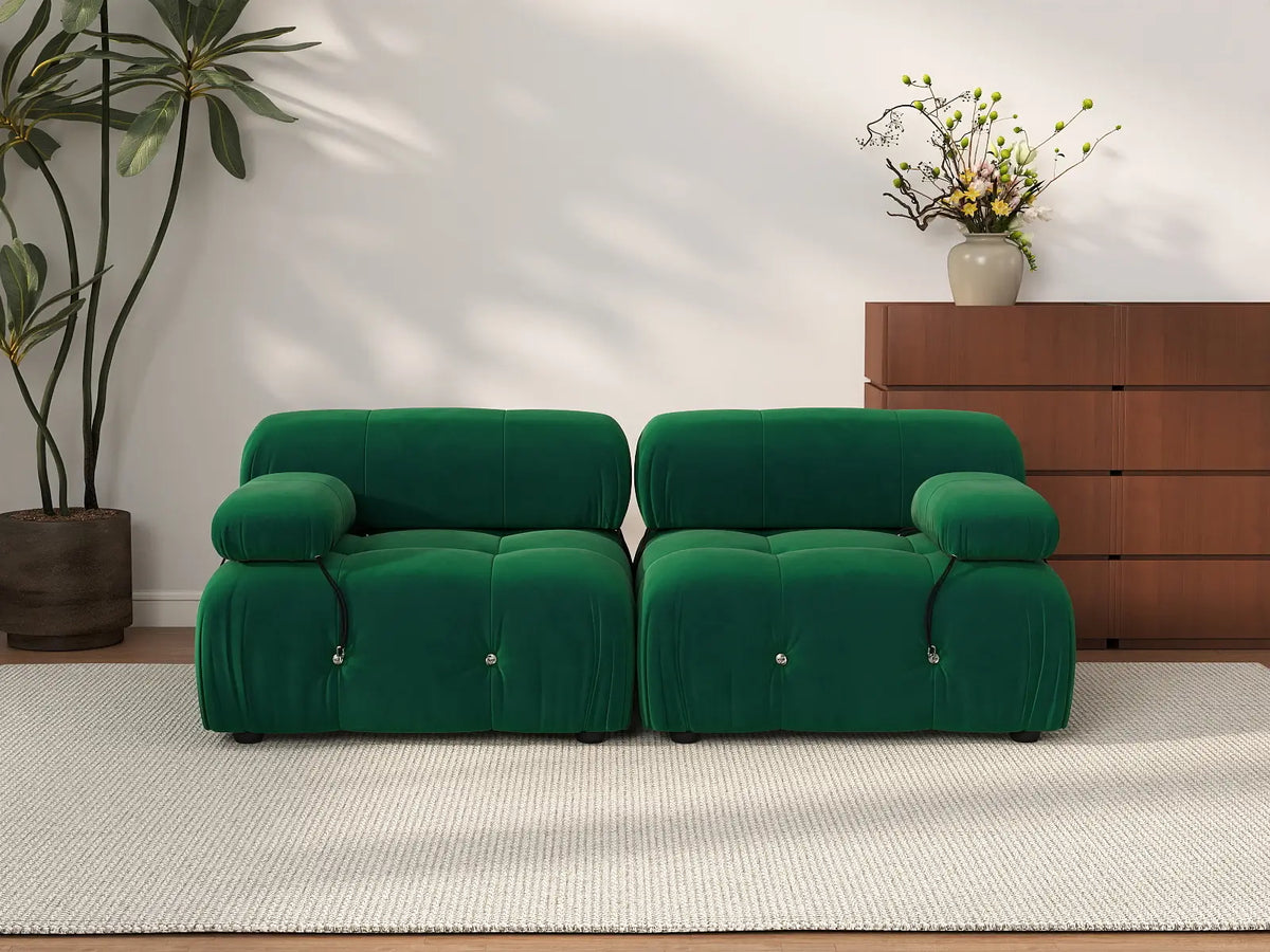 Éther Green 2-Seater Loveseats | 2-Piece, Velvet Fabric, Fixed Upholstery