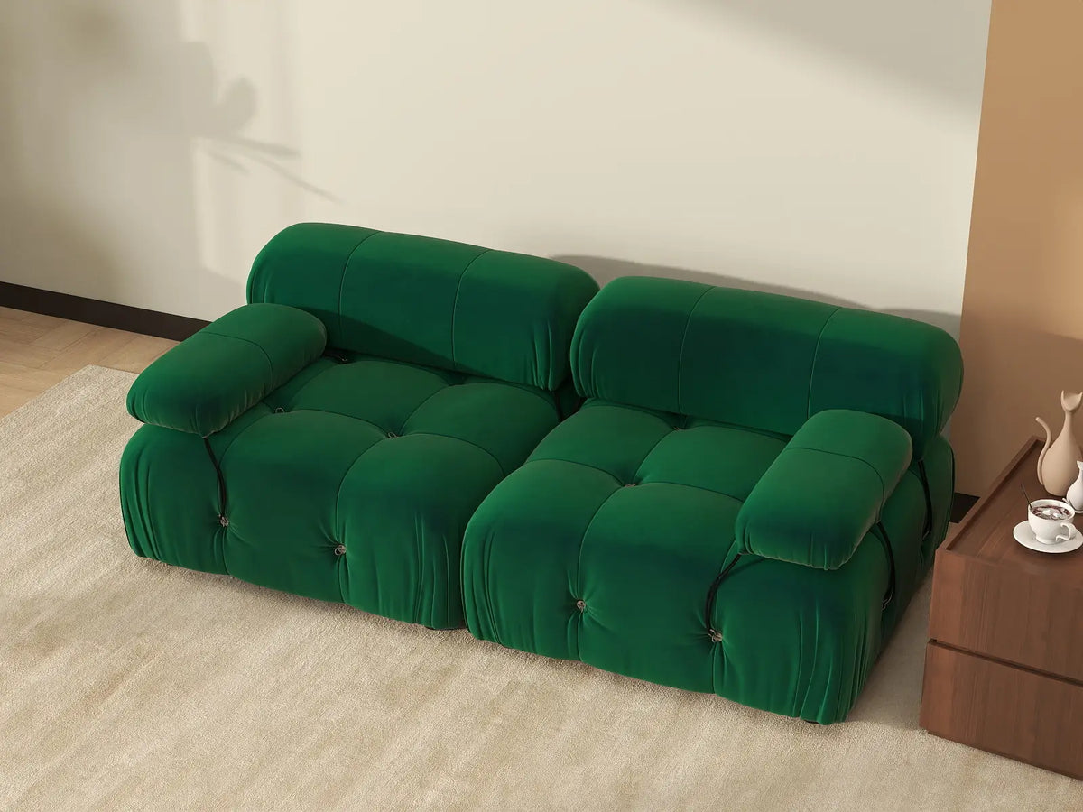 Éther Green 2-Seater Loveseats | 2-Piece, Velvet Fabric, Fixed Upholstery