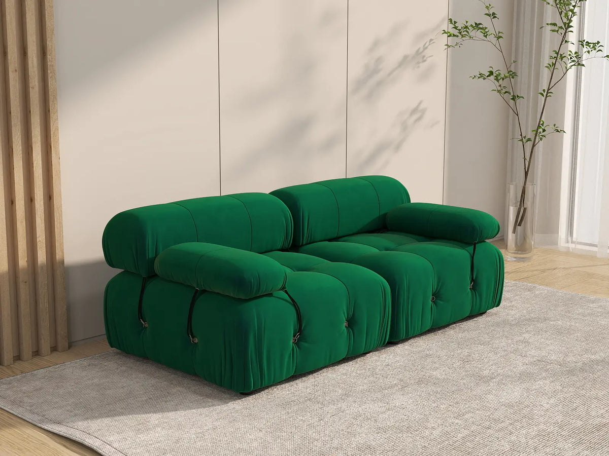Éther Green 2-Seater Loveseats | 2-Piece, Velvet Fabric, Fixed Upholstery