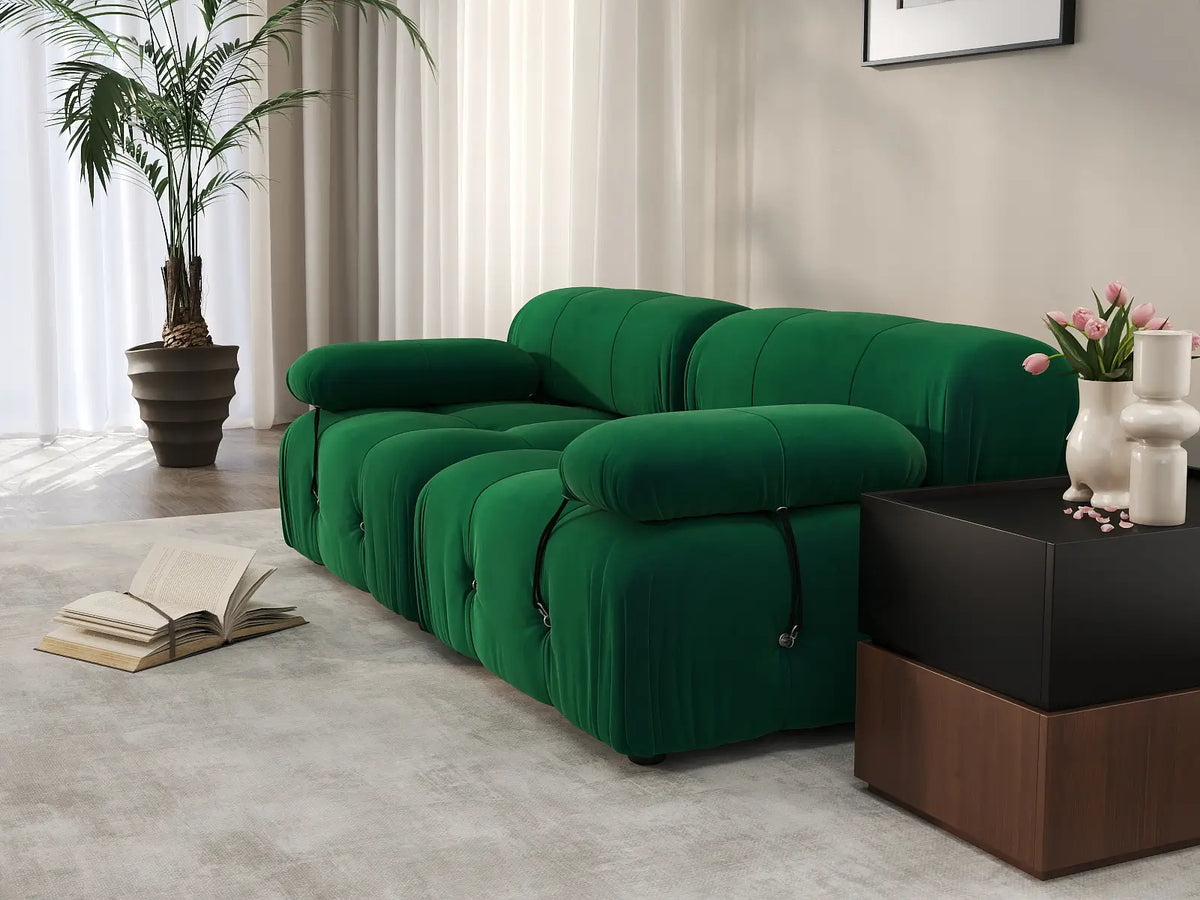 Éther Green 2-Seater Loveseats | 2-Piece, Velvet Fabric, Fixed Upholstery
