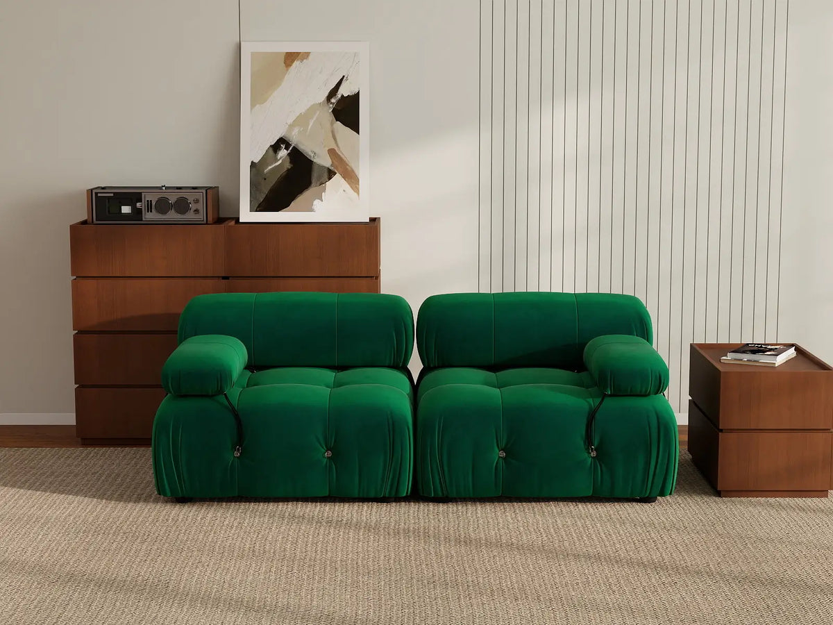 Éther Green 2-Seater Loveseats | 2-Piece, Velvet Fabric, Fixed Upholstery