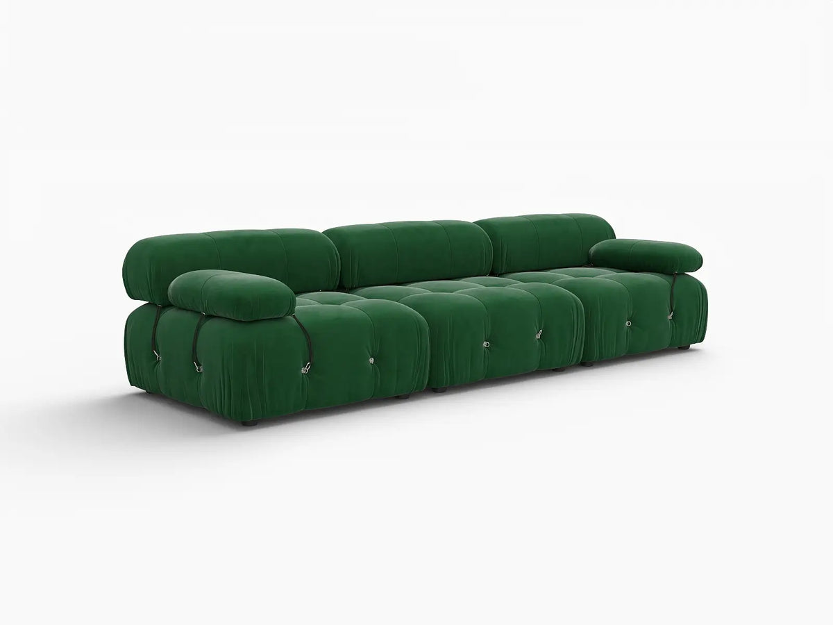 Éther Green 3-Seater Couch Sectionals | 3-Piece, Velvet Fabric, Fixed Upholstery