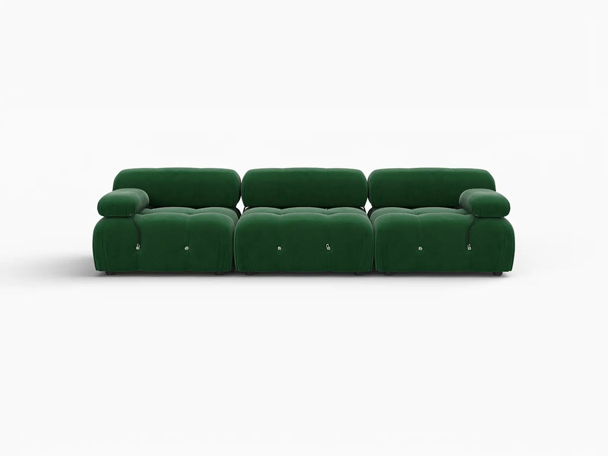 Éther Green 3-Seater Couch Sectionals | 3-Piece, Velvet Fabric, Fixed Upholstery