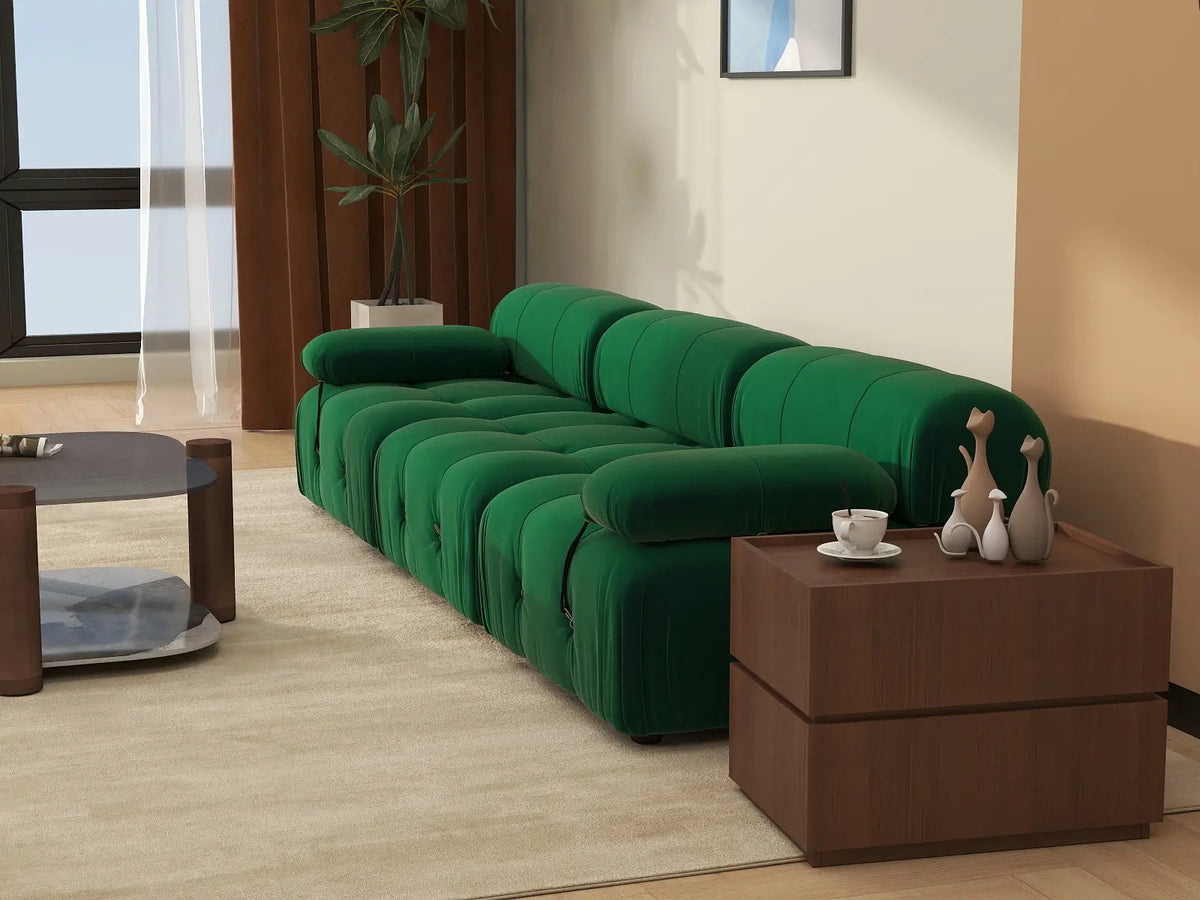 Éther Green 3-Seater Couch Sectionals | 3-Piece, Velvet Fabric, Fixed Upholstery
