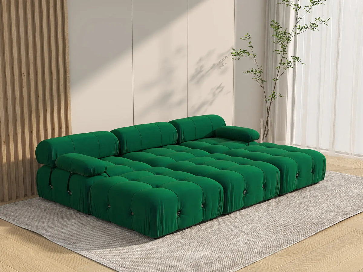 Éther Green 3-Seater Pit Sectionals | 6-Piece (includes 3 ottomans), Velvet Fabric, Fixed Upholstery