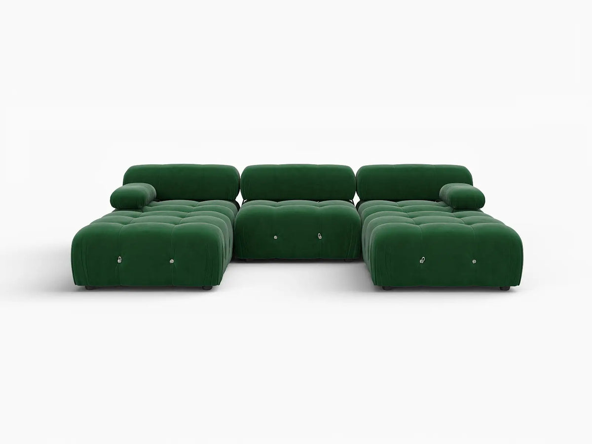 Éther Green 3-Seater U-Shaped Sectionals | 5-Piece (includes 2 ottomans), Velvet Fabric, Fixed Upholstery