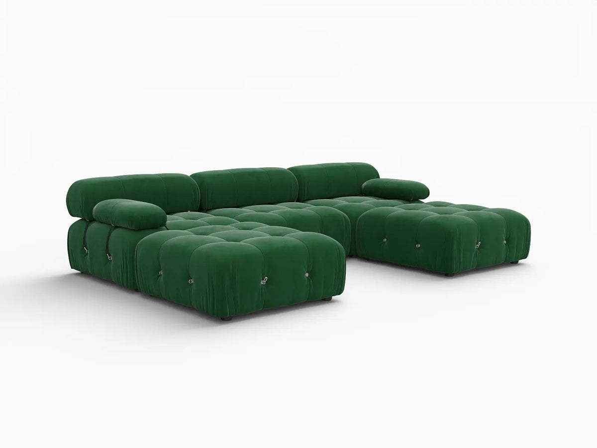 Éther Green 3-Seater U-Shaped Sectionals | 5-Piece (includes 2 ottomans), Velvet Fabric, Fixed Upholstery
